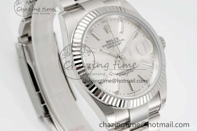 MiroTime 0114 DateJust 41 126334 Clean 1:1 Best Edition 904L Steel Silver Stick Dial on Oyster Bracelet VR Modern 2434